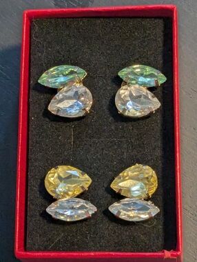 Crystal Teardrop Stud Earrings - Yellow & Iridescent